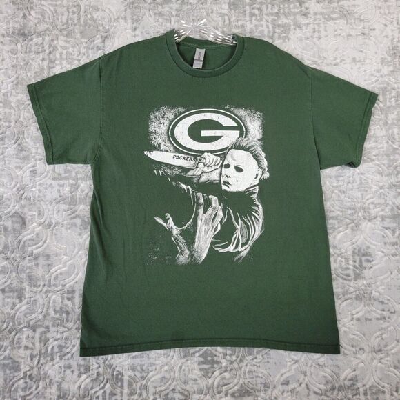 Green Bay Packers Shirt Men's Large Green Friday The 13th Jason NFL Football - Picture 1 of 8